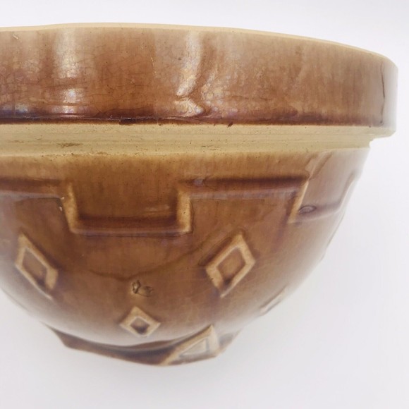 Monmouth Western Stoneware Crock Mixing Bowl 1940s Diamond Brown MCM VTG - Picture 8 of 9